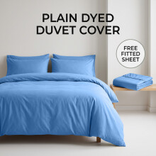 (Double, Light Blue) 3-Piece Bedding Set Duvet Cover with Free Fitted Sheet Soft Brushed Microfiber, Breathable & Machine Washable