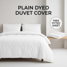(Single, White) 3-Piece Bedding Set Duvet Cover with Free Fitted Sheet Soft Brushed Microfiber, Breathable & Machine Washable