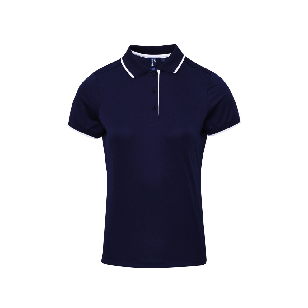 Premier Womens/Ladies Contrast Coolchecker Polo Shirt (Navy/White) - Size Small - Image 2