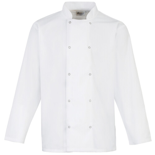 Premier (5XL, White) Premier Studded Front Long Sleeve Chefs Jacket / Chefswear