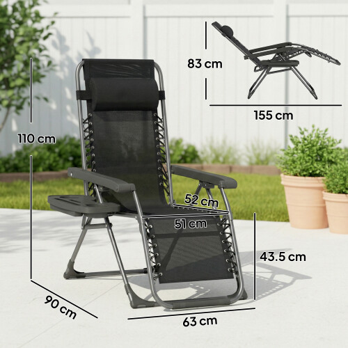 Outsunny Outsunny Zero Gravity Chairs Set of 2 with Cup Holder, Headrest, Black 2