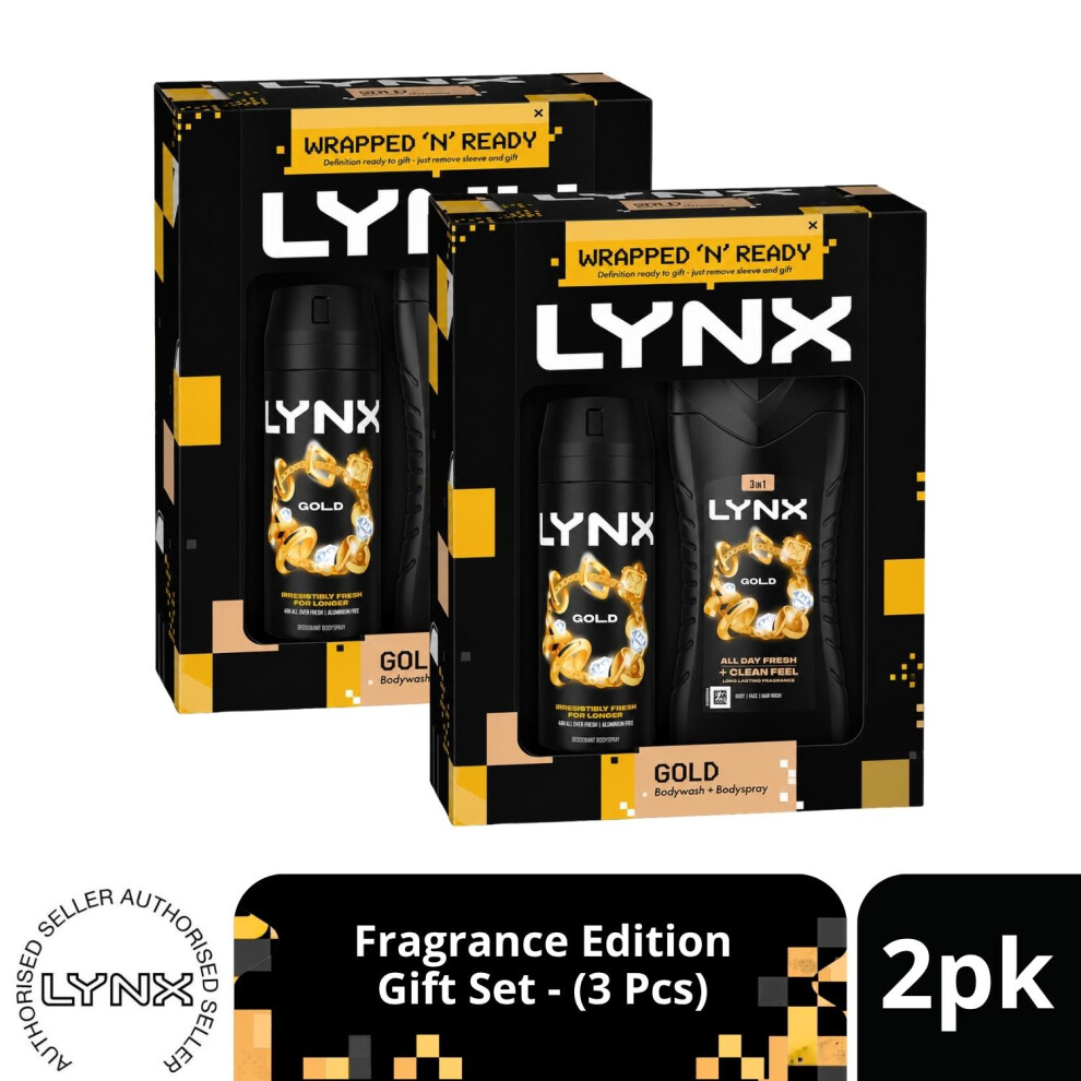 Lynx (Pack Of 2) Gold Duo Gift Set 2 Piece, Choose Your Pack 1,2,3 Or 4