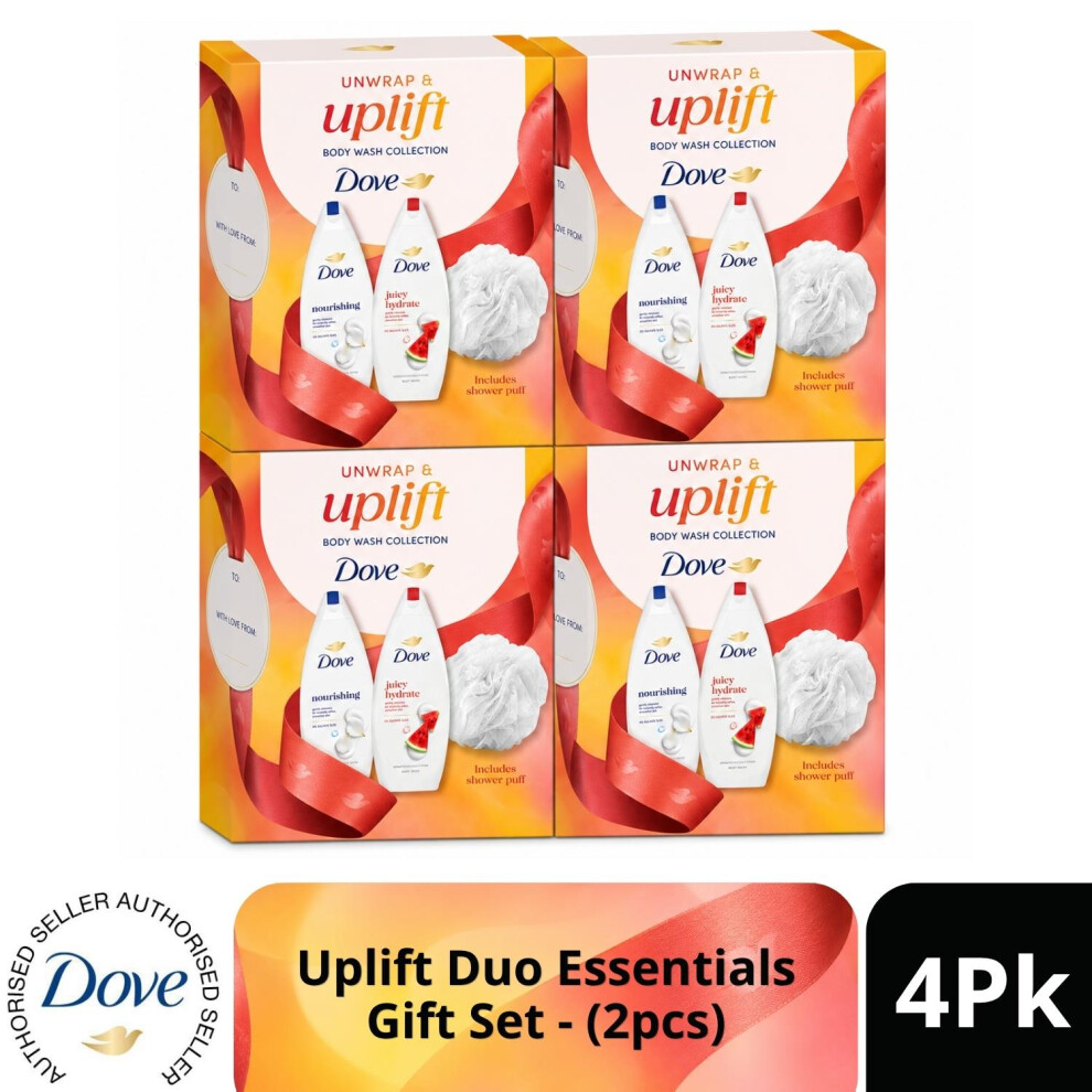 Dove Unwrap & Uplift Body Wash Gift Set for Women with 225 ml Nourishing and Juicy Hydrate Washes and Luxury Shower Puff, 4 Pack - Image 3