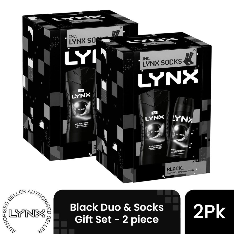 Lynx (Pack Of 2) Black Duo & Socks Gift Set 2 Piece, Choose Your Pack 1,2,3 Or 4