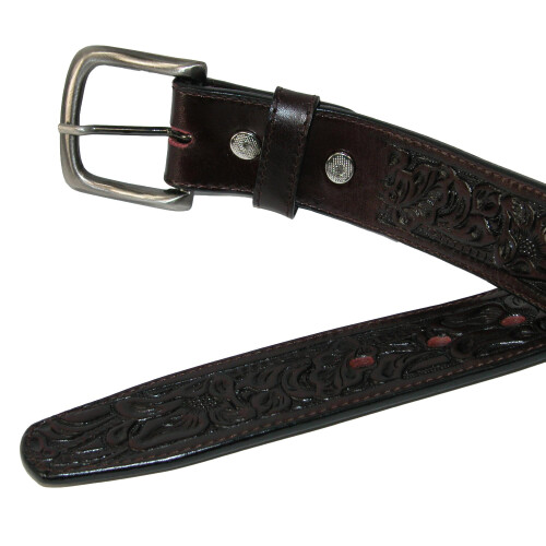 CTM Embossed Leather Money Belt with Removable Buckle 2