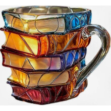 3D-beschilderde glazen boekmok voor warme of koude dranken, originele koffiemok in de vorm van een stapel boeken, een leuk cadeau voor