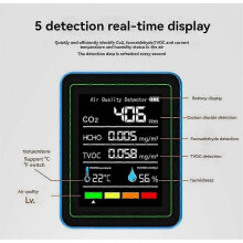Monatóir Cáilíochta Aeir 5 in 1 Tvoc Hcho Teocht Taise Méadar CO2, Brathadóir CO2 In-athluchtaithe Usb Bán