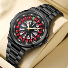Men's 3 ATM Quartz Skeleton Spinning-Dial Roulette Wheel Stainless Steel Watch