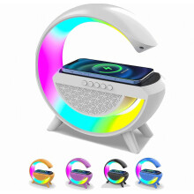 Wireless Charger Alarm Clock With Atmosphere Rgb Light Bluetooth Speaker Wireless Charging Station Gift_British Design