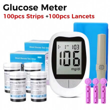 Kit de lecteur de glycémie + 100 bandelettes de test de glycémie sans code + 100 lancettes à usage quotidien (modèle britannique)