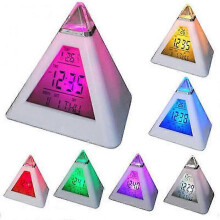 Digital Led Alarm Clock 7 Colors Changing Night Light Time Temperature Display Pyramid Shape Desk Clock New