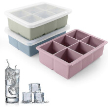 BPA Free Silicone Ice Cube Trays 3 Pack - Large Square Ice Molds with Removable Lids SBSGV