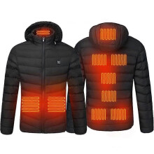 (BLACK, S) Men 9 Areas Heated Jacket USB Electric Heating Thermal Coat Cotton Jacket