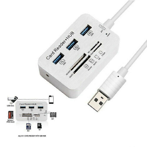Aluminum 3 Port USB 3.0 Hub SD M2 TF MS Multi-In-1 Memory Card Reader Adapter New