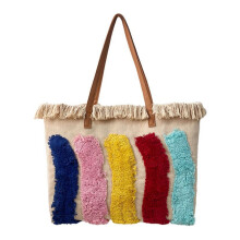 Grote geweven draagtas voor dames, handgemaakte strandtas van stro en canvas met -YXY