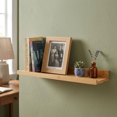 80cm Bamboo Floating Wall Shelf Picture Display Shelf