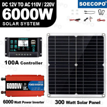 6000W Full Complete Solar Panel+Power Generator Home RV Off-Grid Solar Kit 220HJ