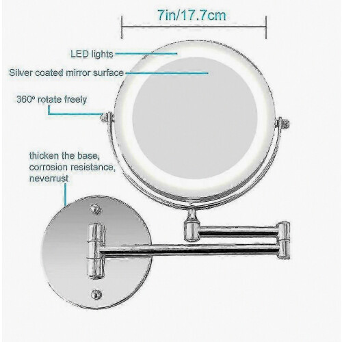 Wall Mounted Mirror Led With 10x Magnification, 360 Swivel 2