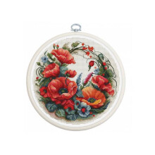 Kit de point de croix - LUCA-S - BC209 (Composition avec coquelicots) - 17x17 cm - Aida 16ct blanc - 42 couleurs