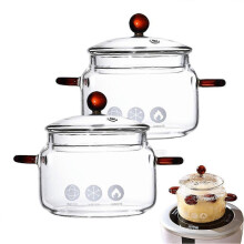 (B/2pcs) Transparent Borosilicate Glass Bird's Nest Soup Pot Large Pot Open Flame Heating With Lid Steamed Egg Cute