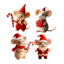 (4pcs, E) Felted Mouse, Christmas Gift Wool Felt Mouse Pendant C8K7