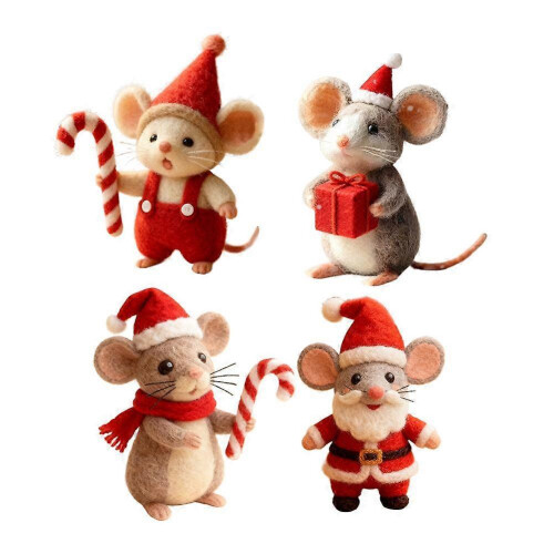 (4pcs, E) Felted Mouse, Christmas Gift Wool Felt Mouse Pendant C8K7