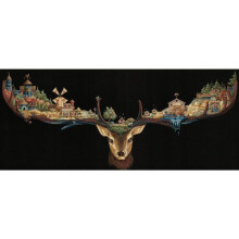 Kit de point de croix - Andriana « Terre du cerf » - 70x30 cm - Toile Aïda 16ct noire - 32 couleurs mouliné Kirov