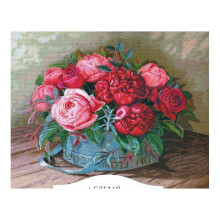 Kit de point de croix - Andriana P-36 - Pivoines et roses - Aïda 14ct blanc - 68 couleurs