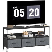 TV Stand Cabinet with 3 Foldable Drawers - Black