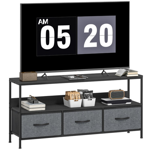 TV Stand Cabinet with 3 Foldable Drawers - Black