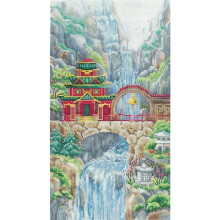 Kit de point de croix - Andriana V-39 Temple de la cascade - 19x34 cm - Toile Aïda 16ct blanche - 42 couleurs