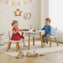 AIYAPLAY 3 Pieces Toddler Table and Chair Set w/ Centre Mesh Bag, White