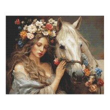 Kit broderie demi-point Luca-S « La fée fleur » – toile Zweigart 25ct ivoire, 70 couleurs, 27.522 cm