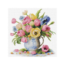 Kit de broderie - LUCA-S - Bouquet tulipes - Point de croix - Toile Aida 16 - 57 couleurs