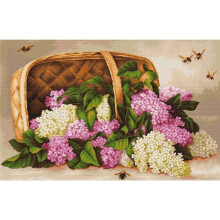 Kit de point de croix - Luca-S B501 « Panier de lilas » - 55,5x36,5 cm - Aida 16ct ivoire - 37 couleurs Anchor
