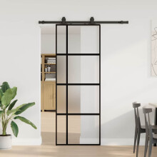 vidaXL Schiebetür mit Beschlag Schwarz 76x205 cm Hartglas