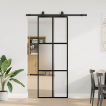 vidaXL Schiebetür mit Beschlag Schwarz 76x205 cm Hartglas