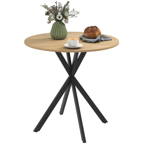 80cm Industrial Round Dining Table - White Oak