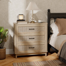 HOMCOM 3 Drawer Chest of Drawers, Wide Storage Unit for Living Room, Oak