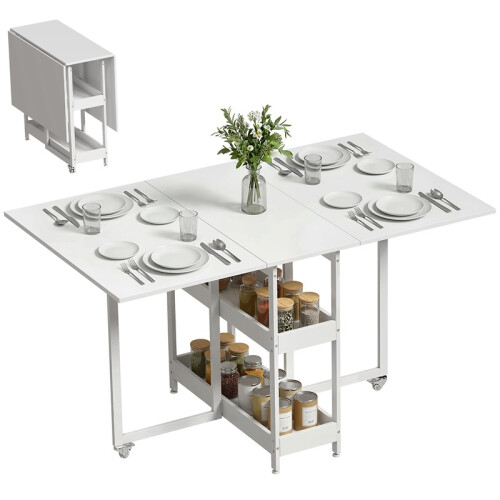 Four-Person Drop Leaf Table - White