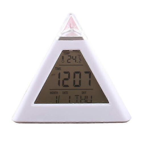 Digital Led Alarm Clock 7 Colors Changing Night Light Time Temperature Display Pyramid Shape Desk Clock New 2