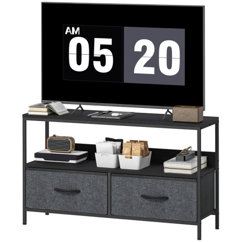 TV Stand Cabinet with 2 Foldable Drawers - Black 1