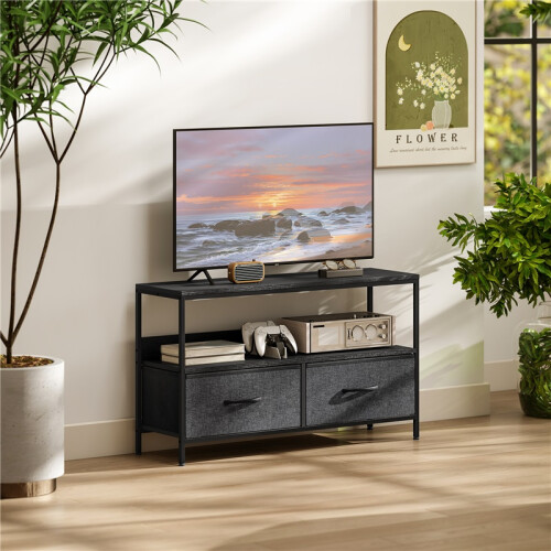 TV Stand Cabinet with 2 Foldable Drawers - Black 2