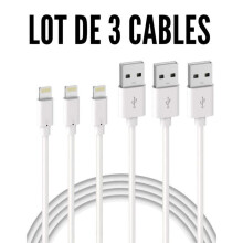 Lot de câbles USB chargeur - ZSONIX - Compatible iPhone (Lightning) - 3 pièces - 1 mètre - Blanc