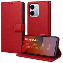 Étui Portefeuille - TECHTA - pour Xiaomi Redmi 15A 5G - Pochette Fermeture Magnétique Cuir PU - Rouge