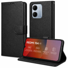 Étui Portefeuille - TECHTA - pour Xiaomi Redmi 15A 5G - Pochette Fermeture Magnétique Cuir PU - Noir