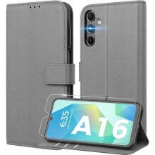 Étui Portefeuille - TECHTA - pour Samsung Galaxy A16/A17/A26 - 1 Verre Trempé - Pochette Fermeture Magnétique Cuir PU - Gris