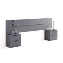 Cabecero para cama de 135-150 cm y 2 mesitas con cajones en gris grafito Akari