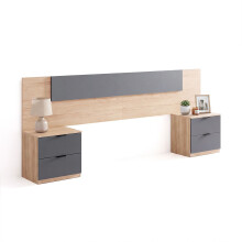 Cabecero para cama de 135-150 cm y 2 mesitas con cajones en roble canadian y gris grafito Akari