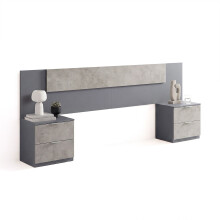 Cabecero para cama de 135-150 cm y 2 mesitas con cajones en gris grafito y gris cemento Akari